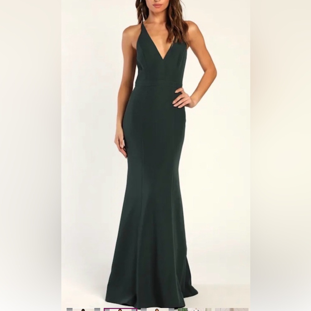 Lulus Deep Green V-Neck Halter Evening Dress